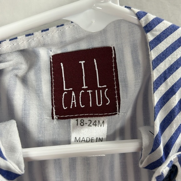 Lil Cactus Blue and White Striped USA Patriotic Applique Jumpsuit -Size 18-24m - Picture 3 of 5